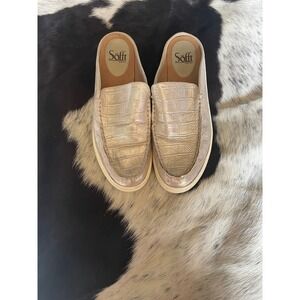 Söfft Metallic Silver Mule Loafers Alligator Embossed Slip On Comfort‎ Shoes 8